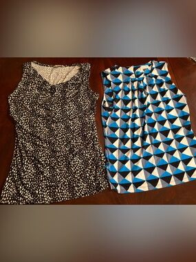 Blue & Black Geometric and Black Dot Print Tops - Two-Pack